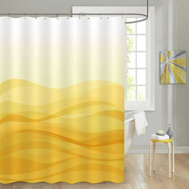 Gold Ocean Stall Shower Curtain Liner, Mustard Yellow Striped Shower Curtain