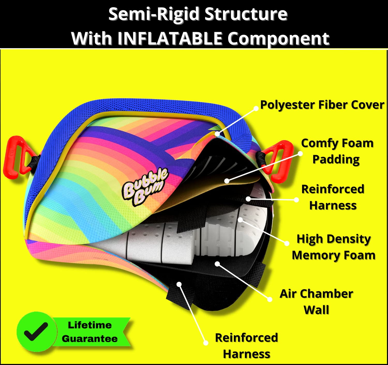 BubbleBum Booster Seats Inflatable Booster Car Seats for Kids Aged 4 to 11 Years, Rainbow Style