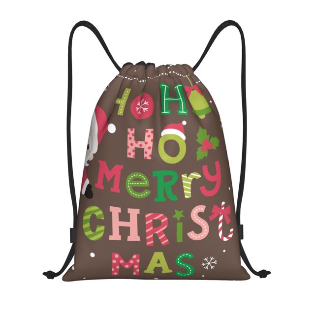 Xecao Ho Ho Ho Merry Christmas Pattern Sports Drawstring Backpack - String Swim Gym Bag with Wet Proof Pocket for Women&Men-Medium