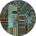 thumbnail image 1 of Ahgly Company Indoor Round Patchwork Light Blue Transitional Area Rugs, 4' Round, 1 of 4