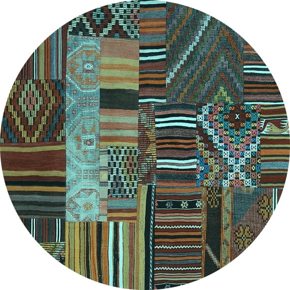 Ahgly Company Indoor Round Patchwork Light Blue Transitional Area Rugs, 4' Round
