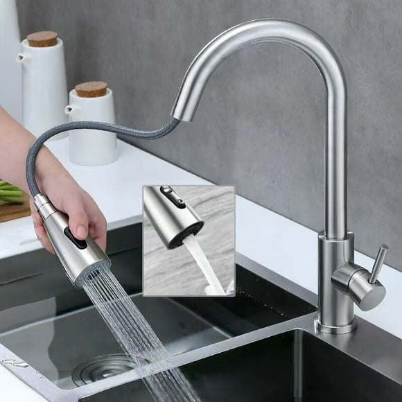 Kitchen Faucet - 360° Rotatable Kitchen Mixer Tap with Pull-Out Sprayer, 3 Spray Modes Stainless Steel Sink Faucet (Brushed Nickel)