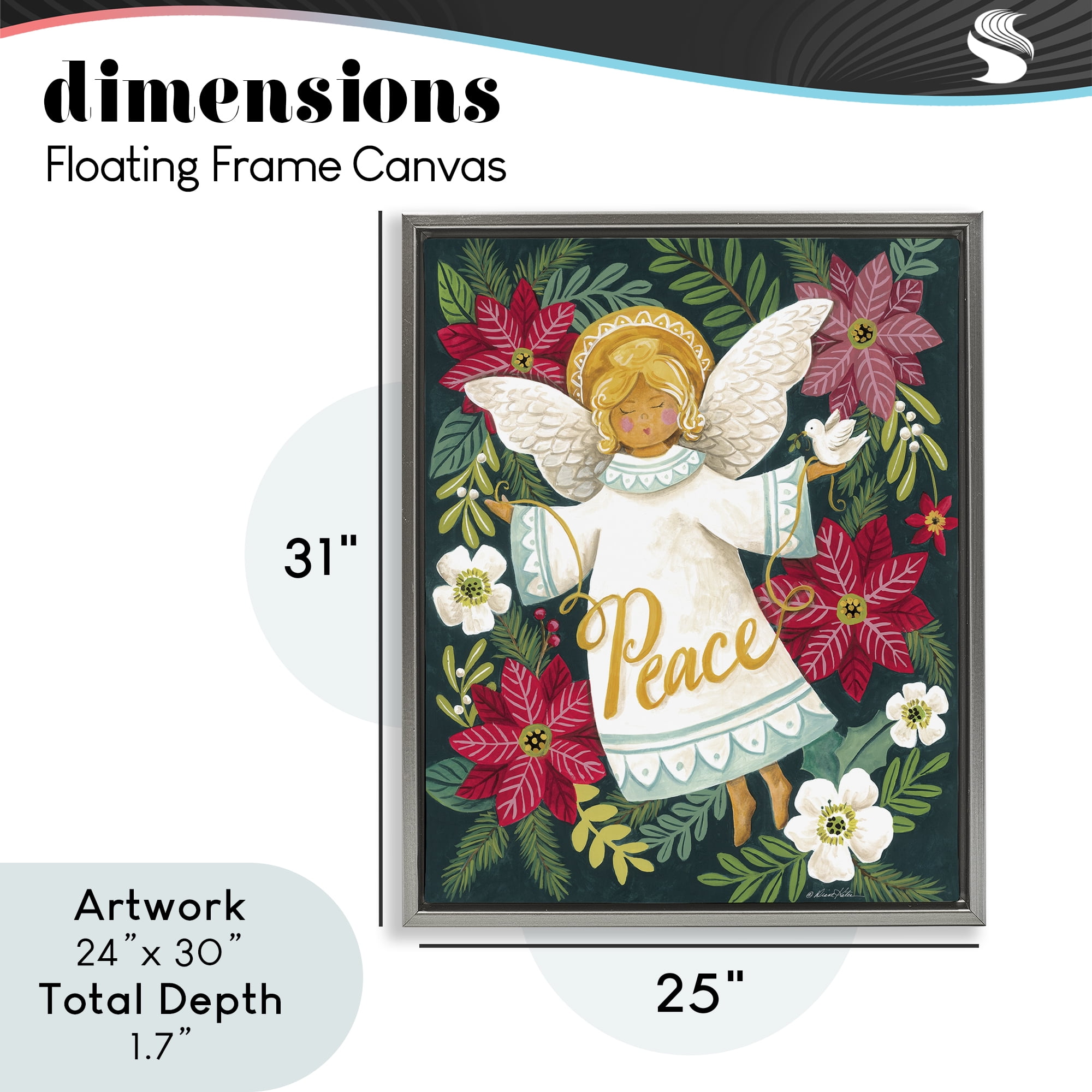 Angel with Peace & Botanicals Gray Framed Floater Canvas Wall Art, design by Diane Kater