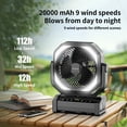 thumbnail image 2 of Socool Ventilador de camping con luz – Ventilador de batería recargable de 20000 mAh, tiempo de funcionamiento máximo de 112 horas, 9 velocidades, pantalla digital, temporizador, oscilación automática, 2 of 5