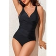 thumbnail image 6 of Tummy Control Swimsuits for Women Slimming One Piece Bathing Suit Modest Padded Ruched Push Up Long Torso Curvy Shapewear V Neck Criss Cross Swimming Suits Full Coverage Swimwear (Black), 6 of 7