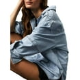 thumbnail image 2 of Long Sleeve V-Neck Women Denim Jacket Tops, 2 of 4