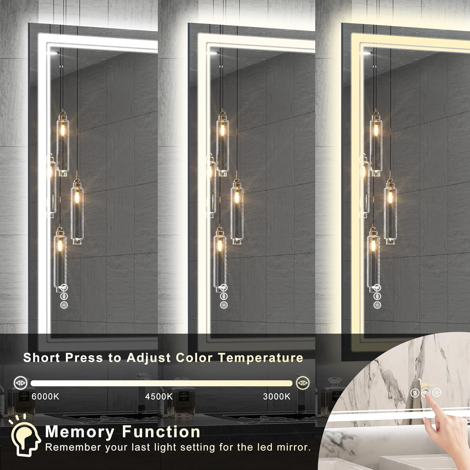 36''X36'‘ LED Bathroom Mirror with Lights Backlit + Front Lit, Lighted Mirrors for Bathroom Wall Anti-Fog, Dimmable, Lighted Bathroom Vanity Mirror Memory Function, HD Tempered Glass