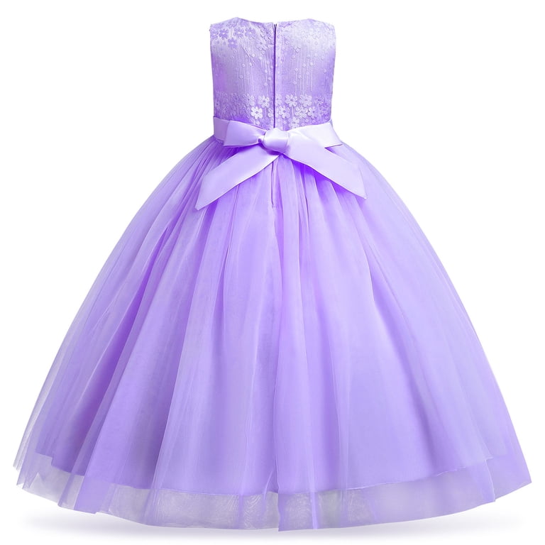 Ibtom Castle Girls Flower Princess Lace Long Dress, Light Purple Formal  Evening Gown, 11-12 Years - Walmart.com
