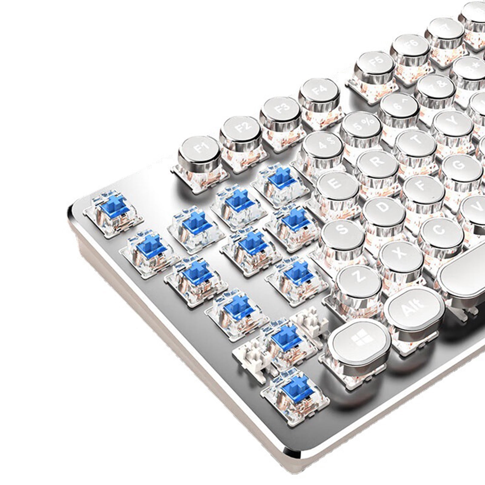 104-Key Mechanical Keyboard Corded with Clicky Switches White Backlit Vintage Round Keycaps Media Knob White