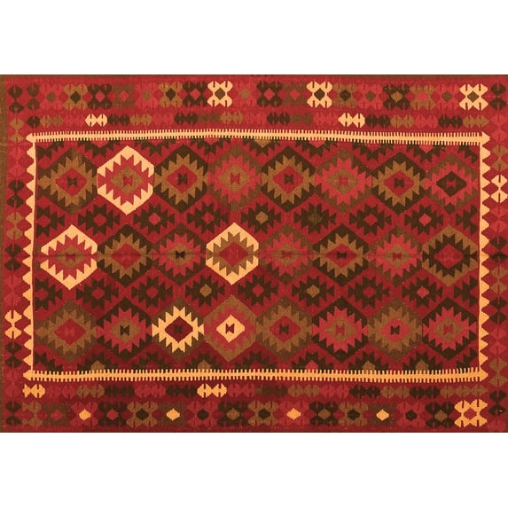 Ahgly Company Indoor Rectangle Oriental Orange Traditional Area Rugs, 6' x 9'