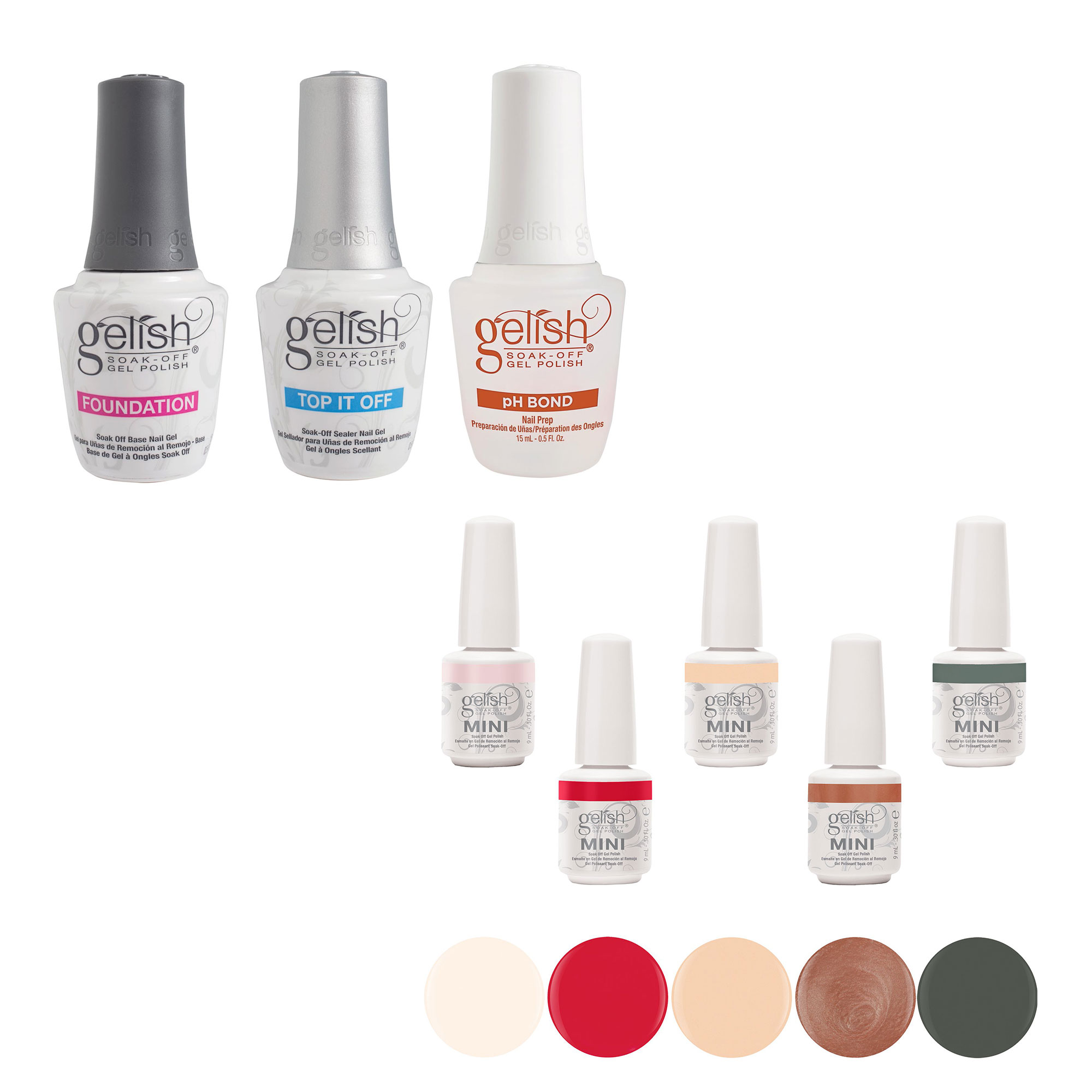 Gelish Terrific Trio Essentials Soak Off Gel Nail Polish Kit + Mini