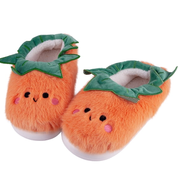 Women's Cute Cartoon Anti Slip Slippers Creative Plush Eggplant Tomato Warm Cotton Shoes Winter Home Indoor And Outdoor