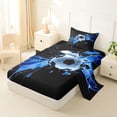 thumbnail image 2 of Castle Fairy Soccer Print Twin Sheets 3pcs, Abstract Grid Bedding, Black Blue,1 Fitted Sheet, 1 Flat Sheet and 1 Pillowcase, 2 of 6