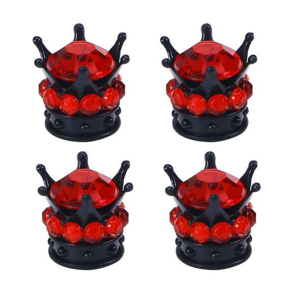 4pcs Crown Shaped Tire Caps for Car Bike (Black Red)