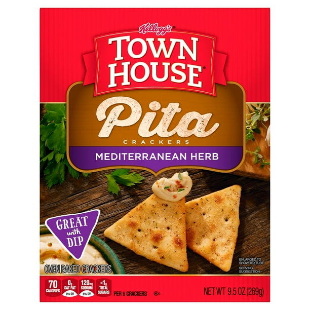 Town House Pita Crackers Mediterranean Herb Ready To Dip Snacks 9.5 Oz