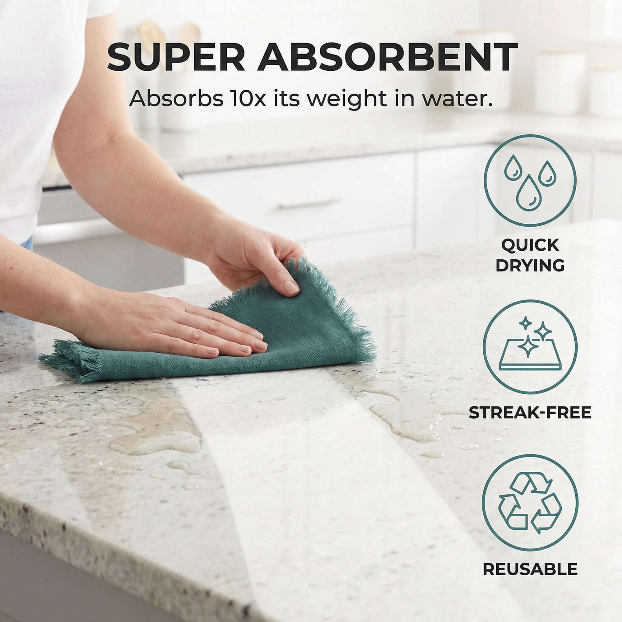 Unique Bargains Cotton Linen Kitchen Towels 4 Pack Dark Green/Light Green 18" x 18"