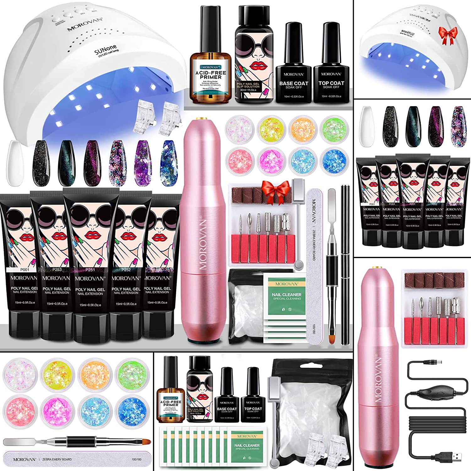 Morovan Poly Gel Nail Kit with Lamp and Drill - Poly Nail Gel Extension ...