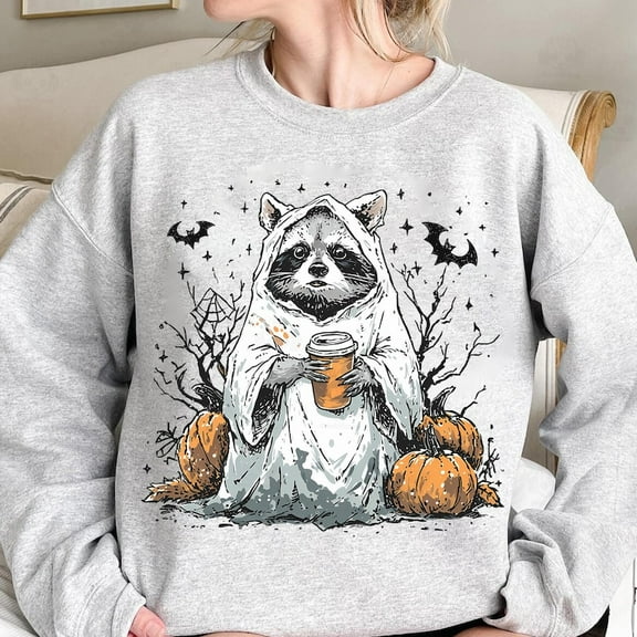Retro Spooky And Feral Sweatshirt, Retro Halloween Raccoon Sweatshirt, Creepy Cute Raccoon Ghost Sweatshirt, Feral Girl Shirt, Halloween Mama Sweatshirt