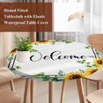 thumbnail image 4 of Yellow Sunflowers Round Tablecloth, Fitted Table Cover with Elastic for 55"-60" Round Tables, Summer Floral Eucalyptus Leaves Striped Table Cloth Outdoor Indoor Dinning Party Waterproof Tablecloths, 4 of 7