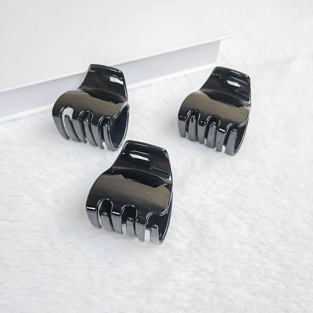 Paquete de 3 pinzas negras para cabello grueso, pinza para el cabello antideslizante para mujeres y niñas Luxe Mini Oval Jaw
