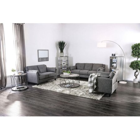 Transitional Gray Linen-like Fabric Sofa and Loveseat FOA Yazmin