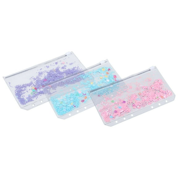 Adhesive Zipper PVC Pouch Set for Storage Use Assorted Color 3pcs Binder Bags
