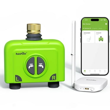 RainPoint Smart Sprinkler Timer 2 Zone Irrigation System for Garden Watering, HTV245B Water Hose Timer and HWG023WRF WI-FI Hub