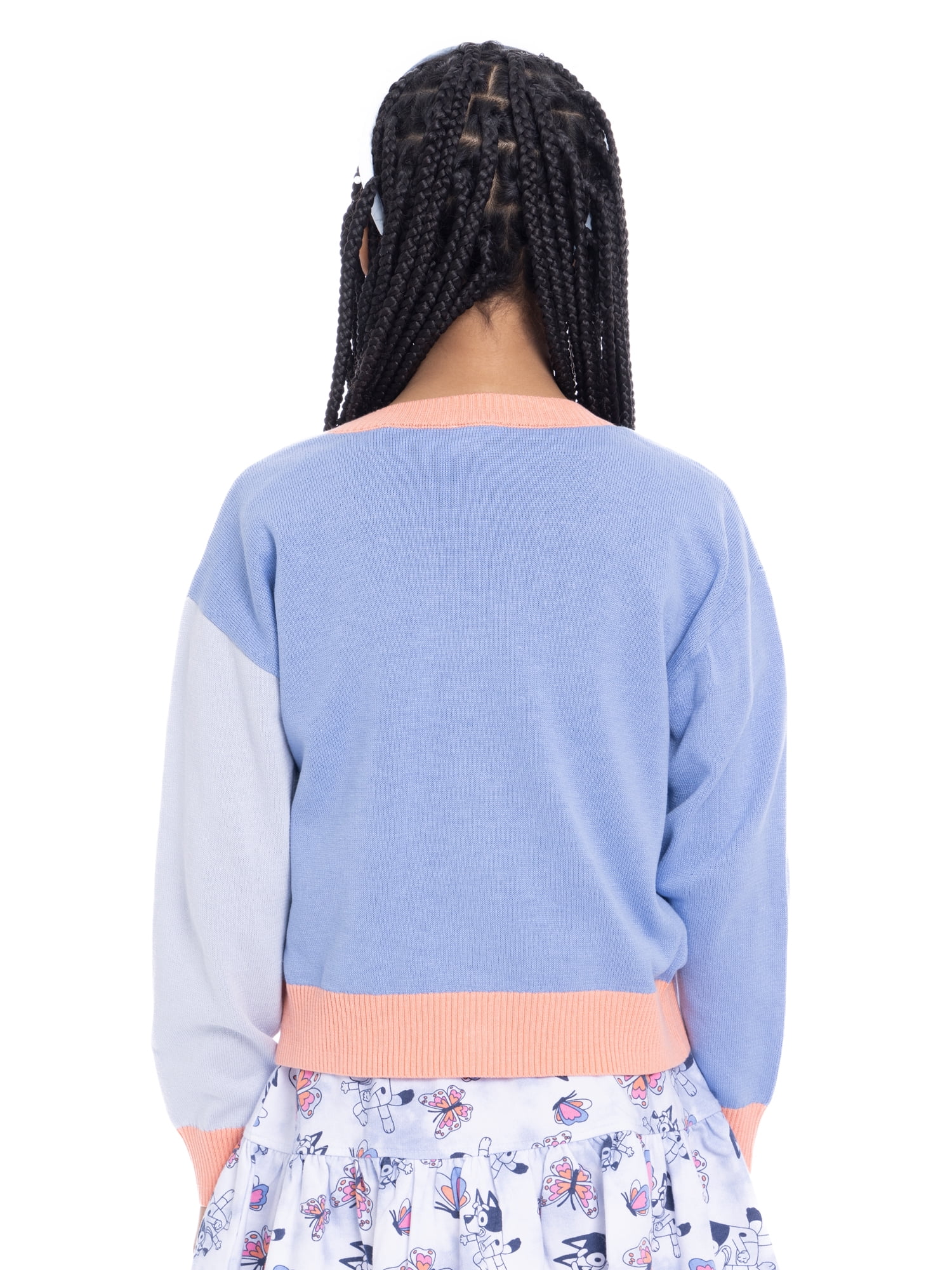 Bluey Girls Button Down Graphic Embroidery Cardigan, Sizes 4-16