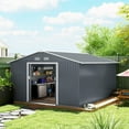 thumbnail image 2 of Outsunny 11' x 13' Garden Storage Shed with Foundation Kit, Metal Tool Storage House with Double Doors for Outdoor Patio Yard, Grey, 2 of 10