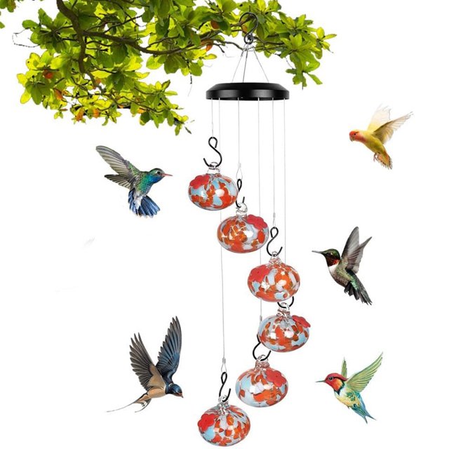 Encantadores carillones de viento, comederos para colibríes, comederos para pájaros para ver,