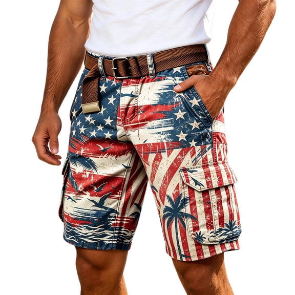 WERYOUNG Casual Denim Work Shorts For Man Patriotic Stars And Stripes Shorts USA Independence Day Festival Cargo Shorts Outdoor Adventure Versatile Bottom L