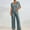 Light Blue, variant on ZZwxWA 2 Piece Lounge Set Women Casual Ribbed Knit Pajama Set Short Sleeve Tops and Pants Set Loose Comfy Loungewear Sets Solid Color