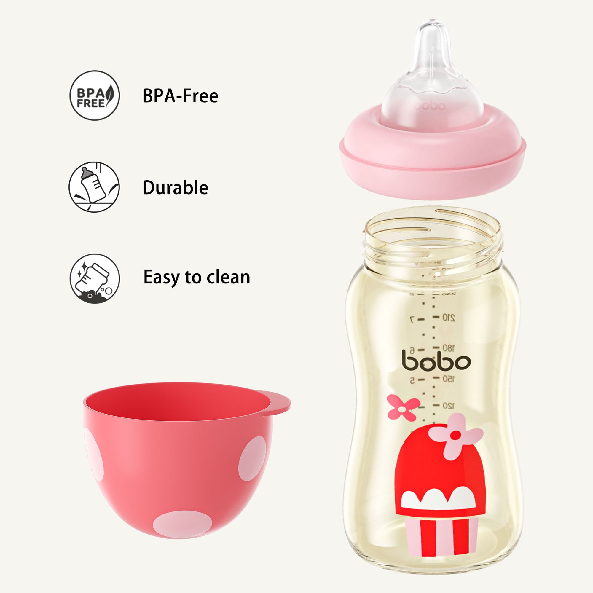 YOHKOH 8.8 ounce,Mushroom Cap PPSU Bottle,Wide-neck Baby Bottle,for 3m+ Infant/Toddler,2pc