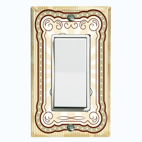 Metal Light Switch Wall Plate Outlet Cover (Coffee Mocha Tea Cup Beige White Frame - Single Rocker)