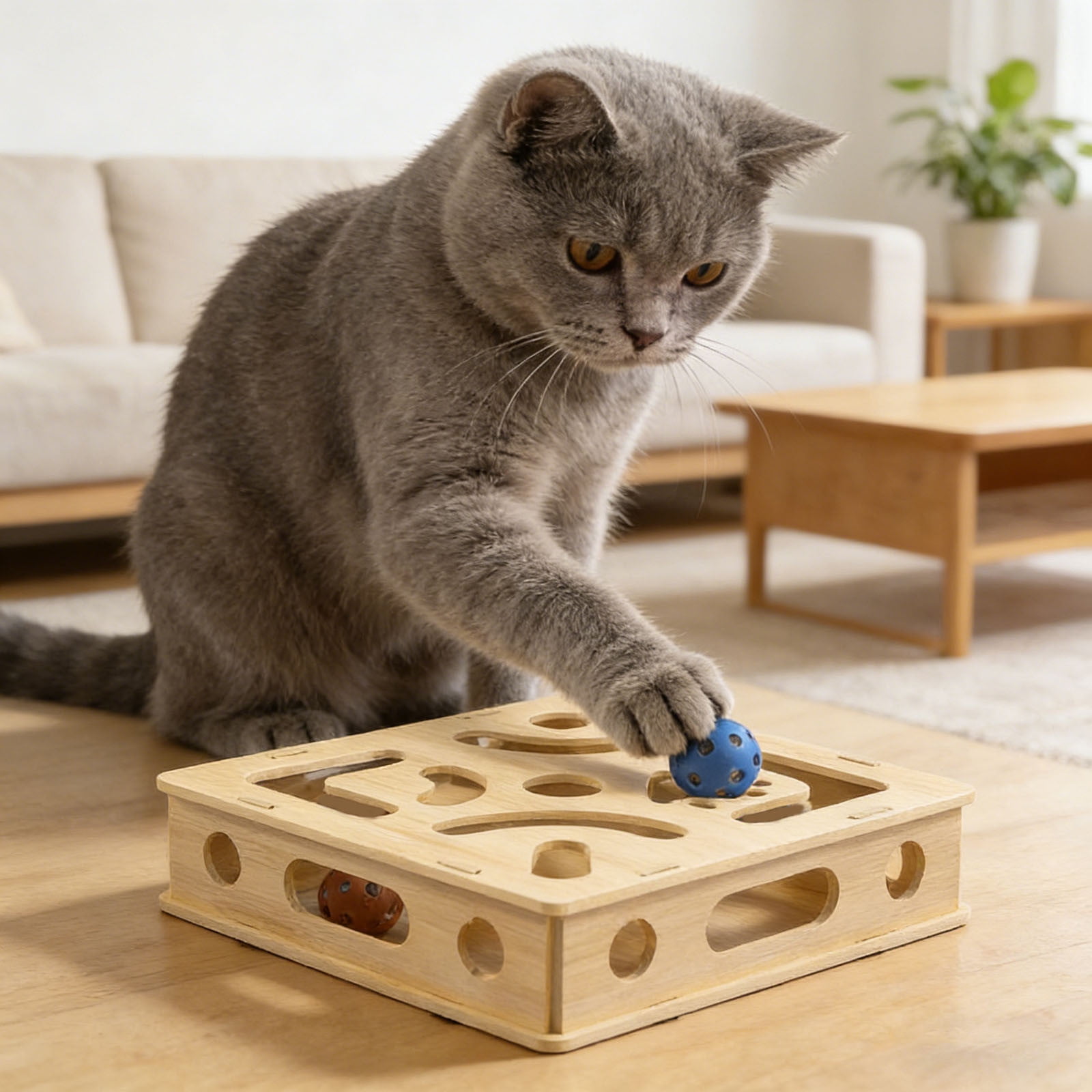 Pet Box Interactive Digging Construction Scene Puzzle Toy - Indoor Pet Puzzle Game Mental Stimulation Exercise, Random Color Balls, Cats Small Dogs