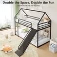 thumbnail image 4 of Twin Over Twin Bunk Bed, Montessori Floor Bunk Bed Frame with Convertible Slide, Heavy Duty Metal Low Bed with House Shape and Roof, Black, 4 of 8