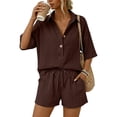 thumbnail image 5 of WAYUTE 2 Piece Sets for Women Trendy Lapel Solid Color Blend Shirt and Shorts with Pockets Comfortable Soft Summer Casual Wear, 5 of 7