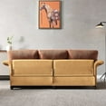 thumbnail image 4 of Gzxs Futon Sofa Sleeper Sofa Bed Mid-Century Modern Linen Fabric Faux Leather Sectional Couch for Living Room with 6 Wood Legs and 2 Storage Boxes, Brown, 4 of 9