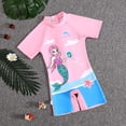 thumbnail image 5 of Rggeeun Baby Girls One-Piece Cartoon Print Short Sleeve Crew Neck Back Zipper Knit Slim Fit Elastic with Matching Hat for Summer Water Activities Lovely Swimsuit,Pink,10-12 Years, 5 of 6