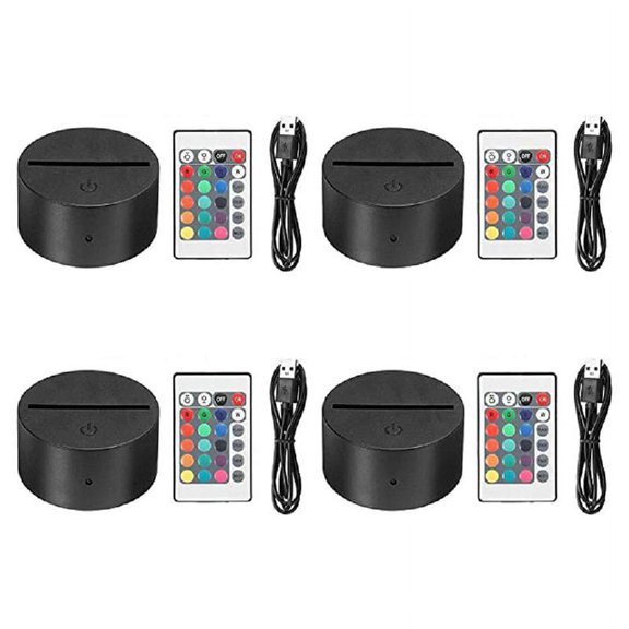 4Pc Night LED Light Lamp Base Remote Control USB Cable Adjustable 7 Colors Decorative Lights for Room Restaurant Officce