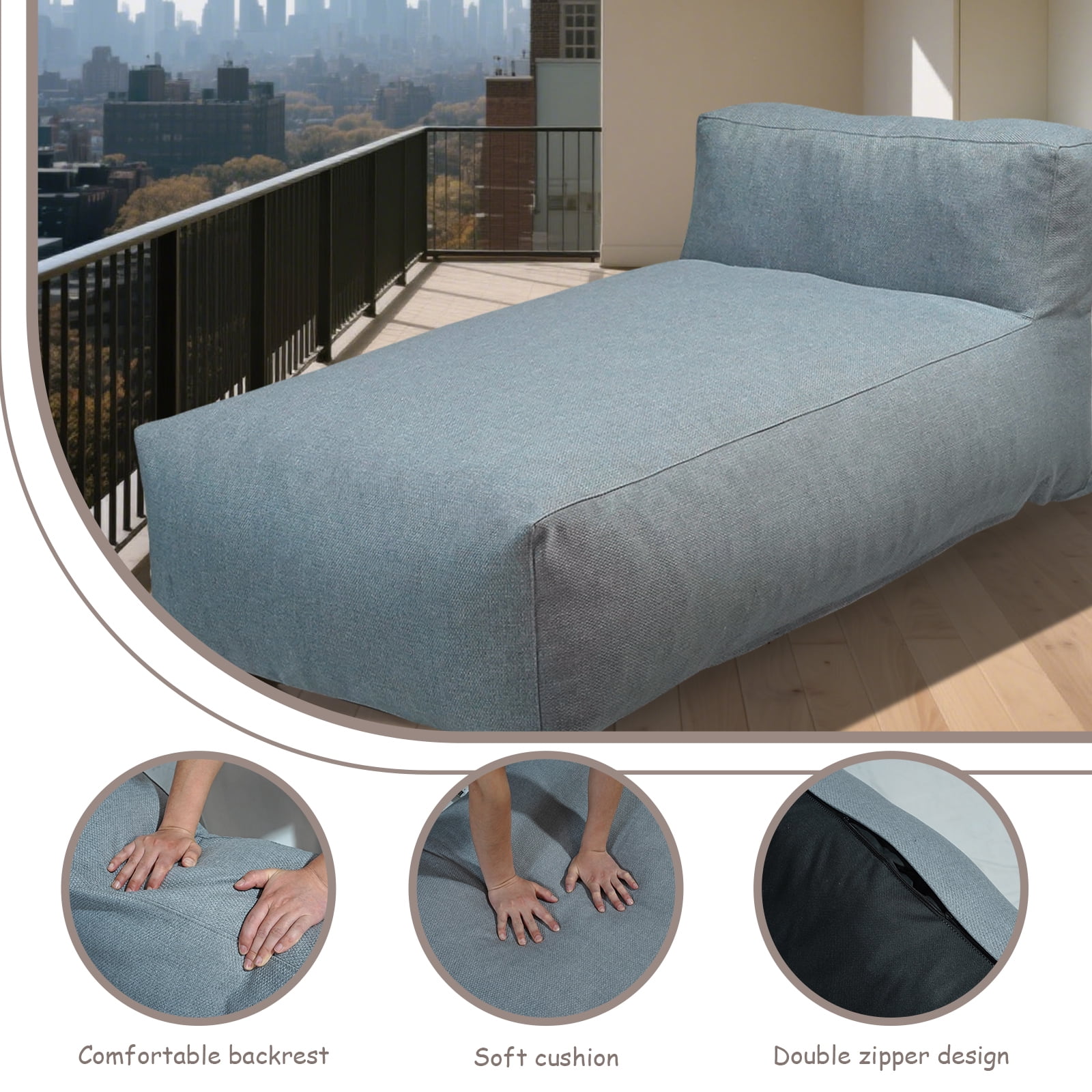 Oversized Chaise Lounge Bed Deep Gray,Weather-Resistant