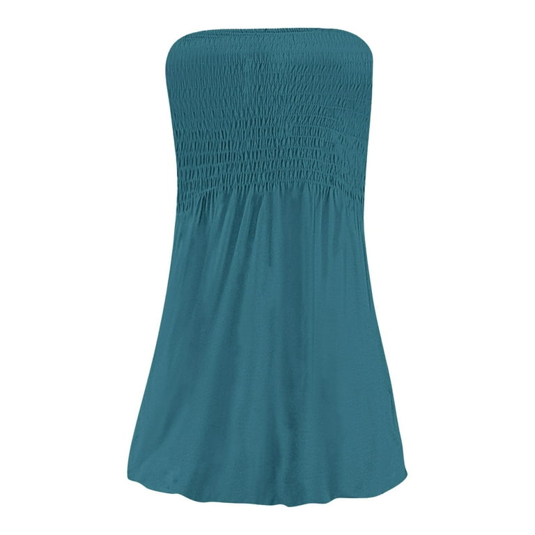 sachin and babi light blue dress Bbyeadc Tube Top Dress for Women Casual Summer Strapless Sleeveless Printed Beach Coverup Stretch Smocked Flowy Midi Dress, Dark Green 2XL