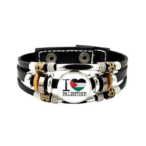 SDNall Palestinian Flag Leather Bracelet Punk Vintage Beaded Bracelet Handicraft Popular Small Item