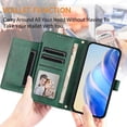 thumbnail image 5 of Funda para Honor X9A 5G con cremallera tipo cartera, tarjetero, marco de fotos, soporte y cordón, de piel sintética. verde, 5 of 5