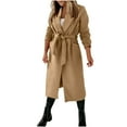 thumbnail image 2 of Womens Winter Pea Coats Classic Fit Lapel Collar Open Front Belted Long Jacket No Hood with Pockets, 2 of 7