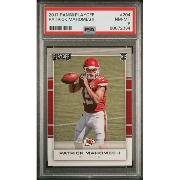 Patrick Mahomes 2017 Panini Playoff Football Rookie Card #204 Graded PSA 8