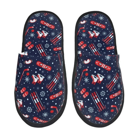 Balery Winter Skiing Snowflakes Slient Indoor Furry Fleece Comfort House Shoes Soft Non-Slip Home Shoes Cotton slippers House Slippers-- Medium