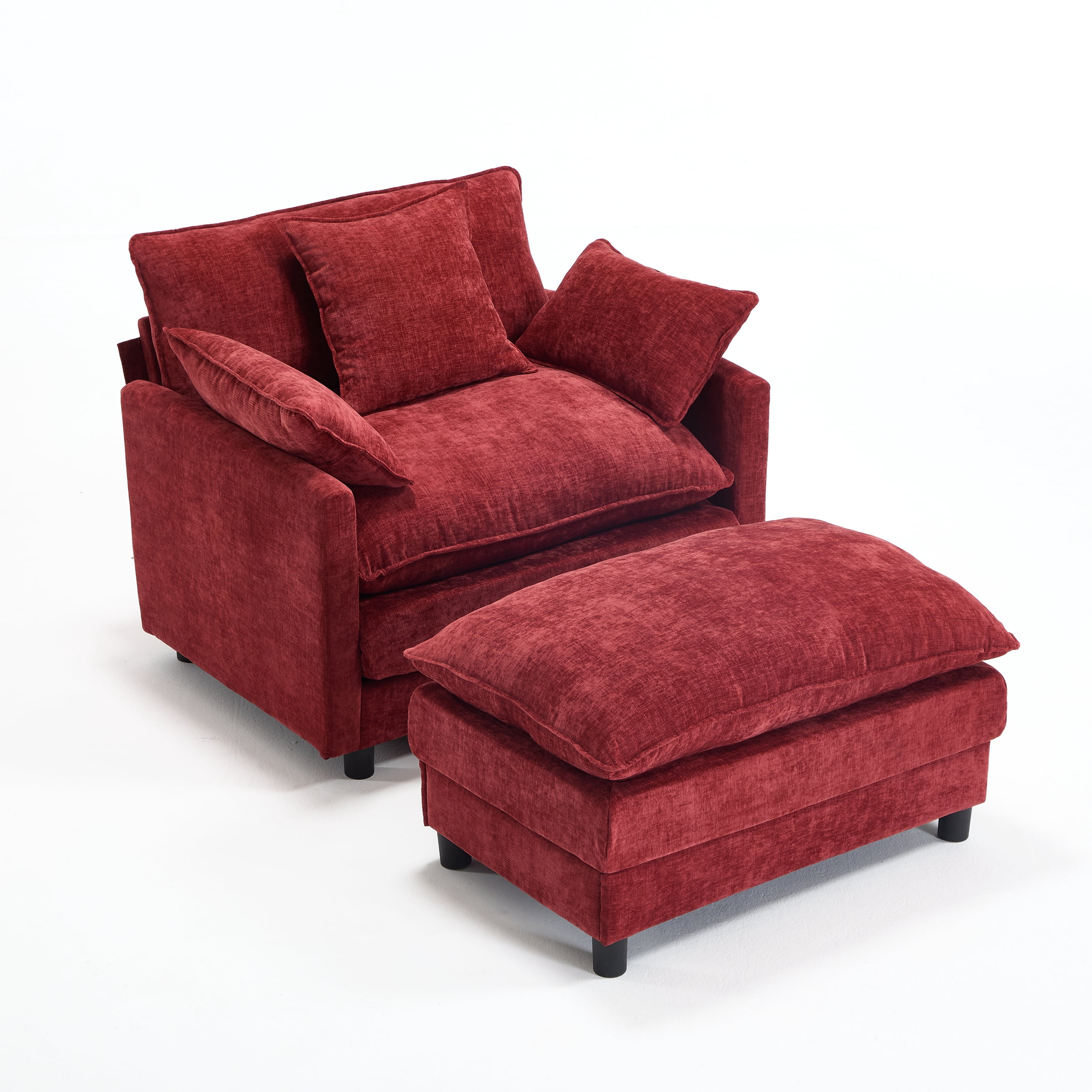 Aukfa 39.4" Oversized Accent Chair with Ottoman, Chenille Armchair Lounge Chairfor Living Room & Bedroom,Red