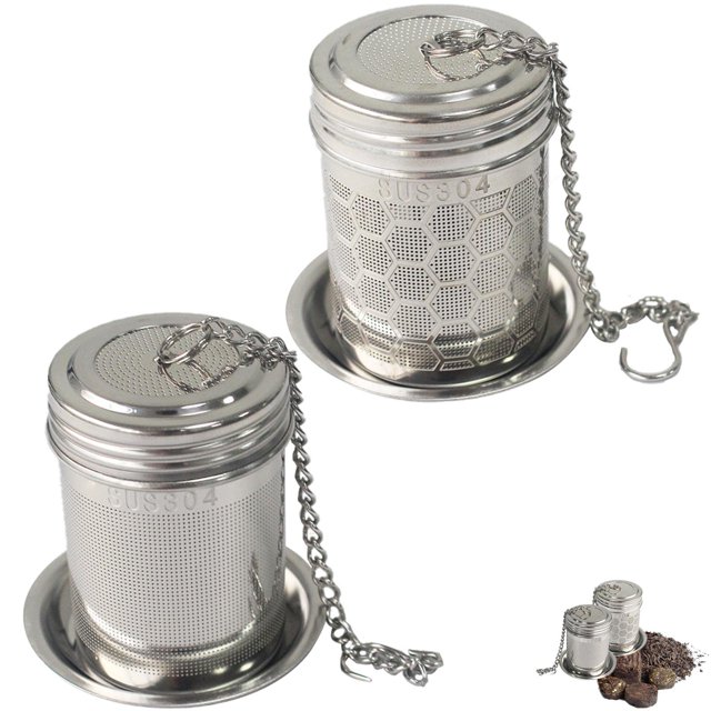 Infusores de té de acero inoxidable XCF colador de té filtro de malla fina con tapa gancho de cadena y bandeja de goteo