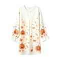 thumbnail image 4 of ZHOGXU Casual Halloween Themed Long Sleeve O Neck Robe Pumpkin Printed Ruffle Sleeve Kids Girls Loungewear Bedtime Comfortable, 4 of 5